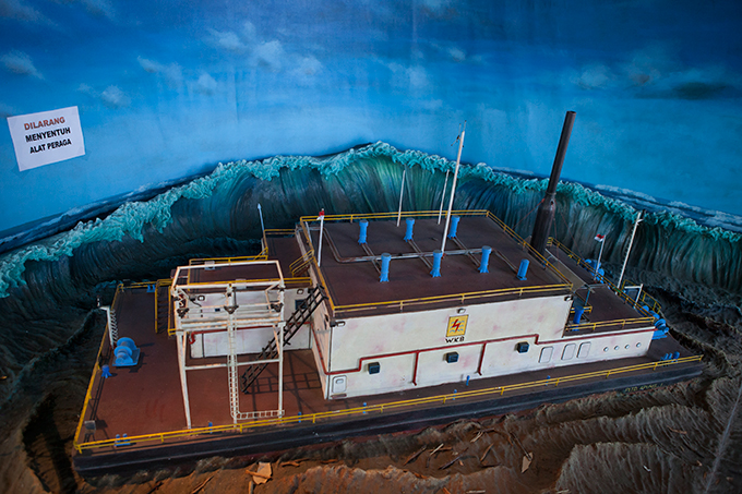 Diorama depicting a floating diesel power station, Aceh Tsunami Museum, Banda Aceh, Indonesia. Photo by Ivan Sigal, 2012.