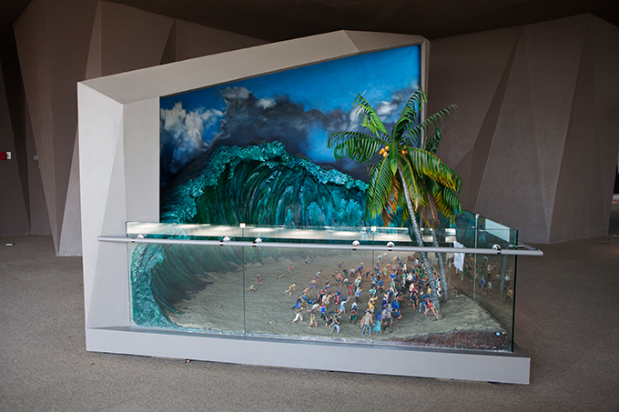 Diorama depicting people fleeing a wave, Aceh Tsunami Museum, Banda Aceh, Indonesia. Photo by Ivan Sigal, 2012.