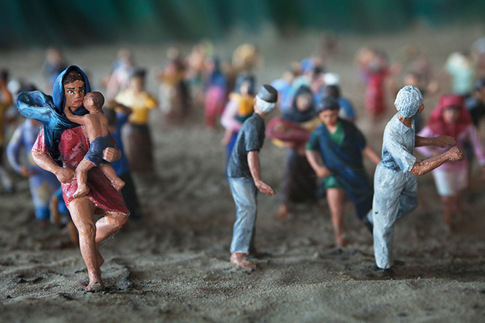 Diorama depicting people fleeing a wave, Aceh Tsunami Museum, Banda Aceh, Indonesia (detail). Photo by Ivan Sigal, 2012.