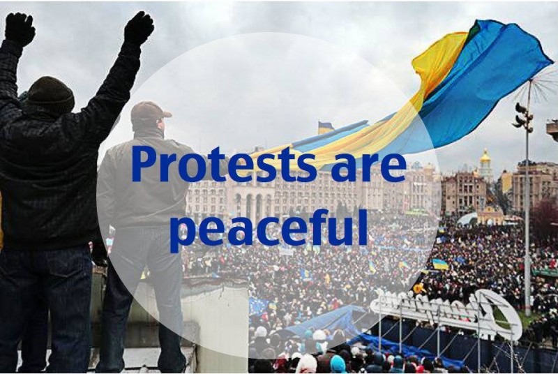 A photoshopped image created by Vitaliy Moroz and circulated online. The image conveys a key message about Euromaidan to the world. 