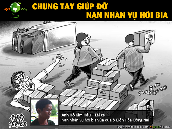 One of the companies which pledged assistance to the truck driver: “Let’s join hands to help the beer looting victim and save the Vietnamese people’s honor.” Photo from Facebook page of Wegreen Vietnam.
