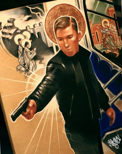 One of the shooters given a religious treatment in a painting by an unknown author.