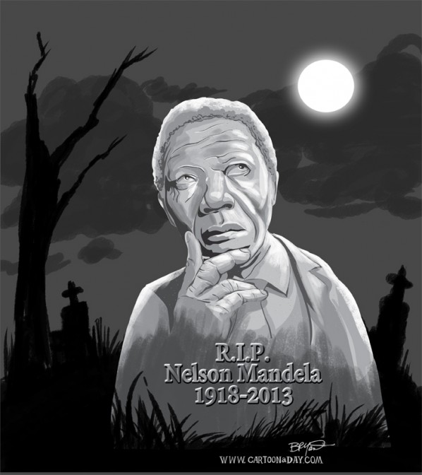 Nelson Mandela 1918-2013. Cartoon by Bryant Arnold. Free for use.