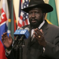 President of South Sudan Salva Kiir Mayardit outside the Security Council chamber, at UN Headquarters in New York. Photo released under the GNU Free Documentation License  by Jenny Rockett.