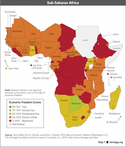 the 2013 Index of economic Freedom in Africa via Heritage Foundation - Public Domain 