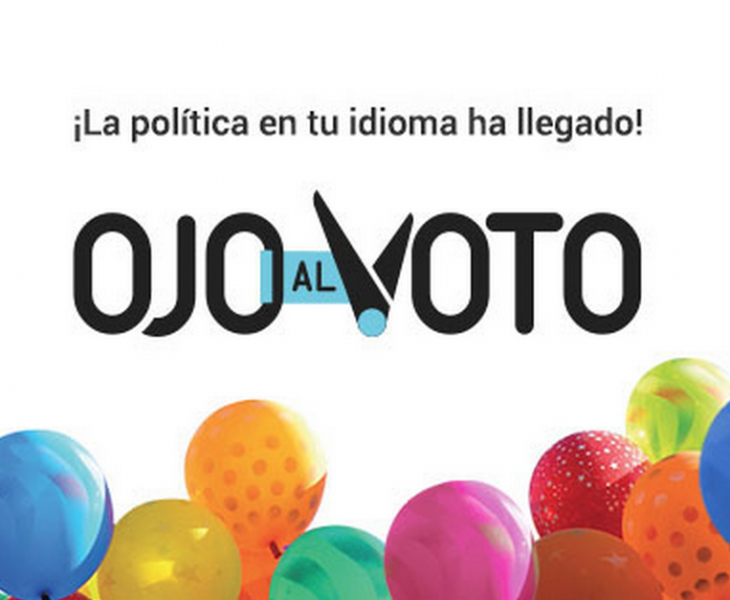 "Politics in your language!" Image from the Ojo al voto Facebook page.