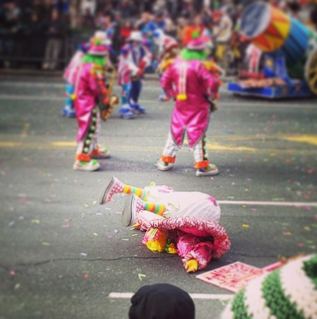 Fallen clown at 2014 Mummers Parade. Photo by Carlykbad via Instagram.
