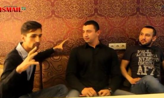 Three of Tajikistan's most popular rappers (from left to right): Alisho, Bakha 84, and Master Ismail. Screen capture from YouTube video uploaded on October 21, 2012, by TojTV.