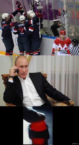 Putin over-reacts to Russia's hockey loss.