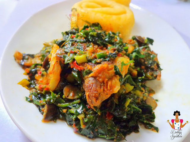 Efo Riro is a Nigerian vegetable soup. Image used with permission from Dobby Signature. 