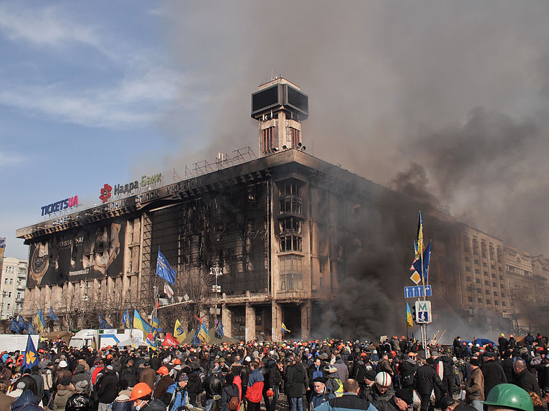 Ukraine's Trade Union House, headquarters of the protesters burns