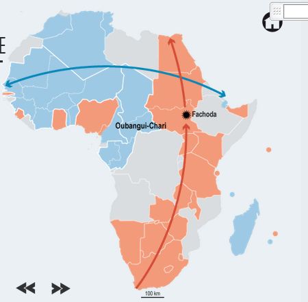 Screen capture of animated slideshow on the legacy of French and English colonization in Africa via Le Monde 