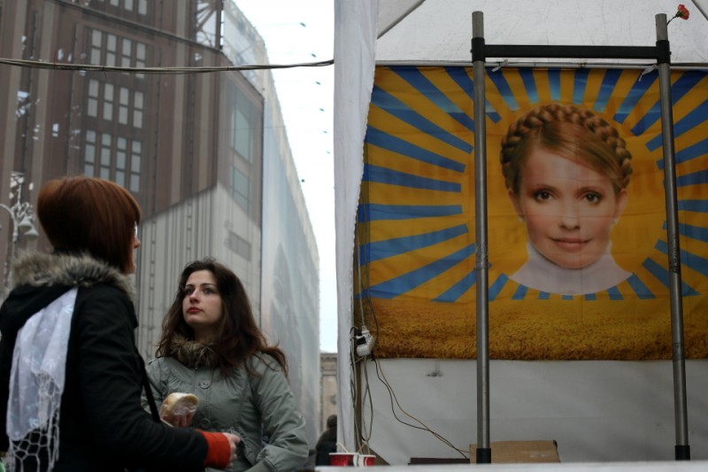 Kyiv's Maidan. Portrait of Ukraine's former prime minister Yulia Tymoshenko, released from jail after the ousting of Yanukovich. Image by Bektour Iskender, used with permission.