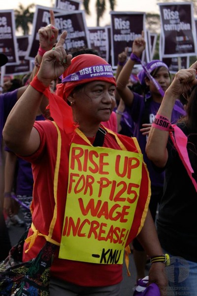 Workers called for a wage hike as part of the campaign for social justice