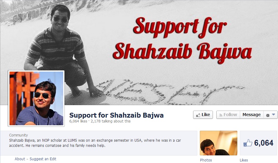 Screenshot of Facebook page supporting  Muhammad Shahzaib Bajwa