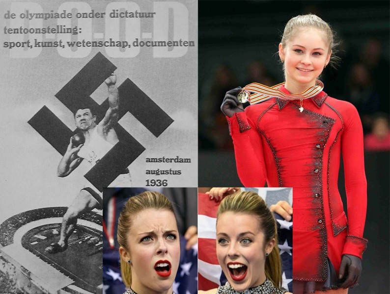 Hans Woellke (left) and Julia Lipnitskaia (right) compared. Ashley Wagner's reaction-face meme responds. (Images mixed by Kevin Rothrock.)