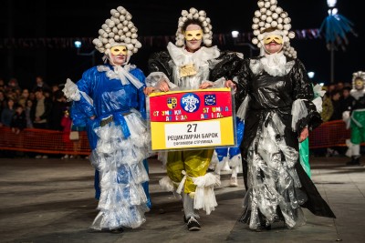 Members of a Strumica carnival group named "Recycled Baroque."  Photo: Vanco Dzambaski (CC BY-NC-SA)