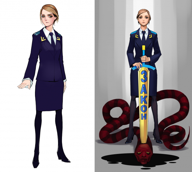 In the right image Poklonskaya is holding a sword with 