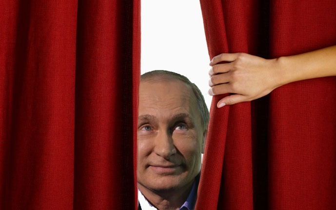 Pulling back the curtain on Putin's propaganda machine. Images mixed by author.