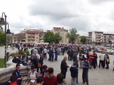 Sticker exchange in Skopje, Macedonia on April 27, 2014.