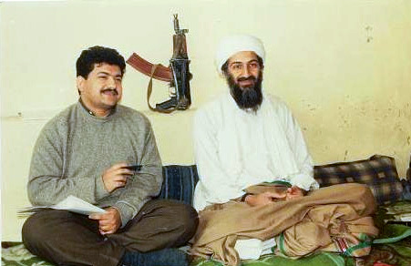 Hamid mIr interviewing Osama bin Laden after 9/11. From Wikimedia Commons CC-NC-2.0