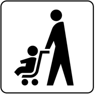 The image published by Ministry of Land, Infrastructure and Transport  symbolizing the idea that parents carrying baby stroller can keep it unfolded when getting on the train s or buses.