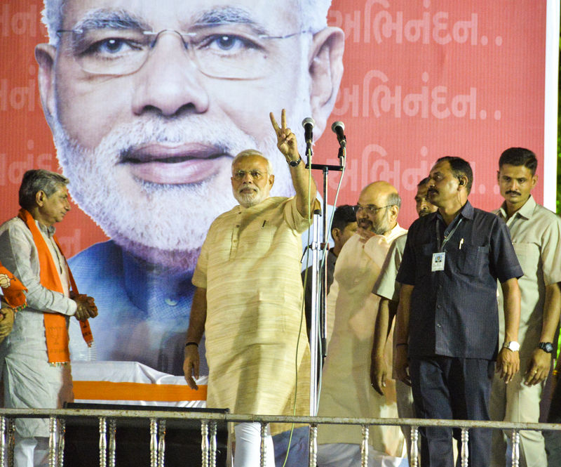 On the eve of resigning as Gujarat chief minister, BJP's prime minister-designate Narendra Modi. Image by Nisarg Lakhmani, Copyright Demotix (10/5/2014) 