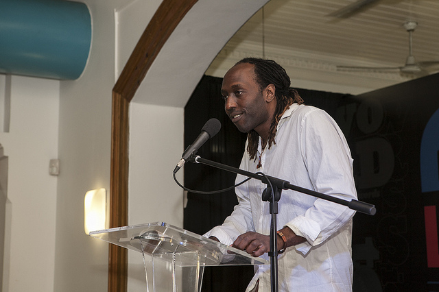 Kei Miller, reading from his work "Writing Down the Vision". Photo my Marlon James, used with permission. 