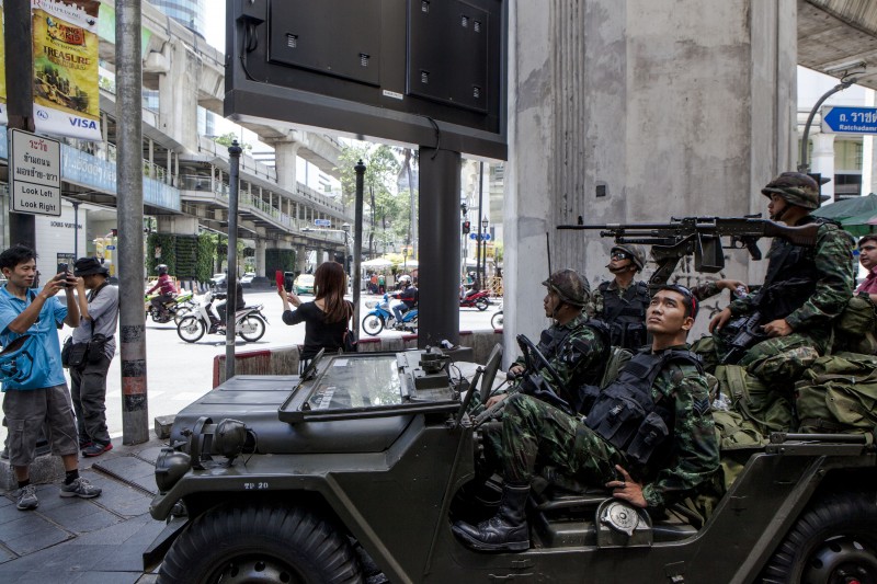 The Royal Thai Army declares martial law across the crisis-gripped kingdom and tells the nation not to panic as the announcement is meant to restore order. Photo by Vinai Dithajohn, Copyright @Demotix (5/20/2014)