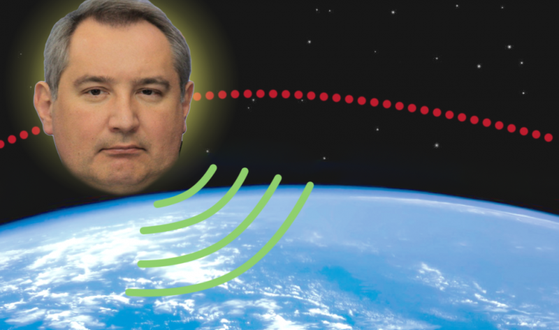 Dmitry Rogozin is orbiting the Earth in lieu of a GPS satellite. An artist's depiction. Images remixed by Andrey Tselikov.