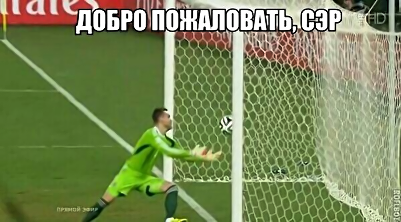 "Welcome, Sir": a Russian goalie's mistake. Anonymous image found online.
