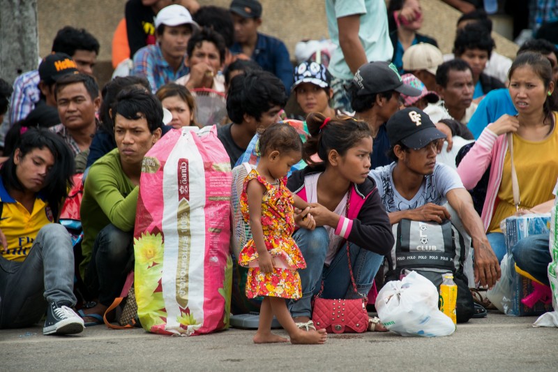 Cambodian migrant workers who fled Thailand. Photo by Lee Craker, Copyright @Demotix (6/17/2014)