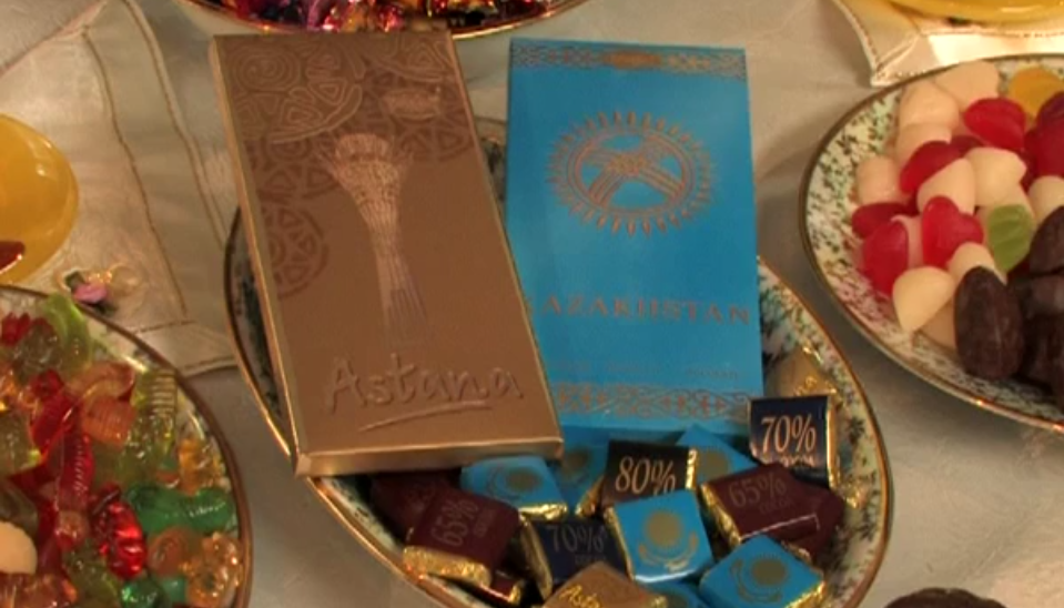 Rakhat's patriotic brands "Astana" and "Kazakhstan". (Screenshot taken from a Youtube video uploaded by user Maxim Bykov).