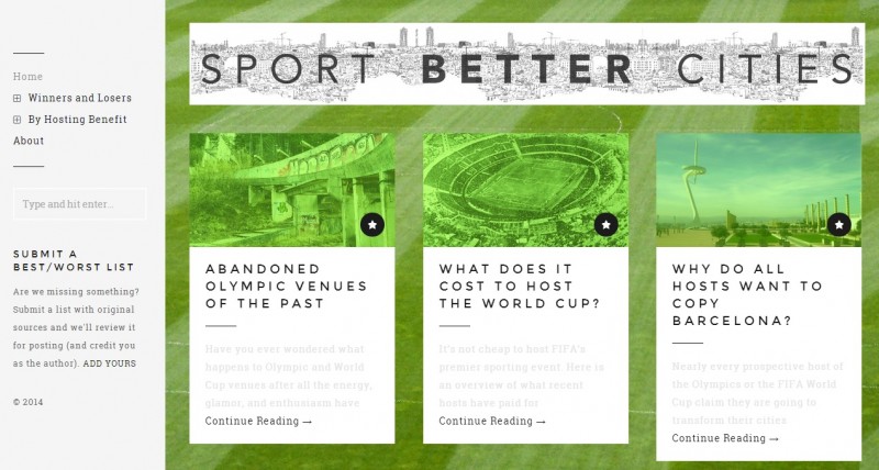 Screenshot from the Sport Better Cities website.