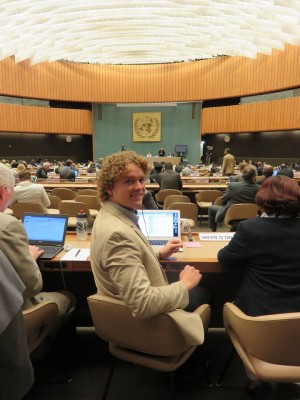 Sam Johnson at the PrepCommittee meeting in Geneva for the World Conference on Disaster Risk Reduction