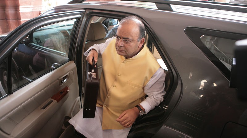 Arun Jaithly. Finance Minister of the Narendra Modi lead NDA government in India, arriving at the Parliament house to present the General Budget for the year 2014-15. Image by Ranjan Basu. Demotix (10/7/2014)