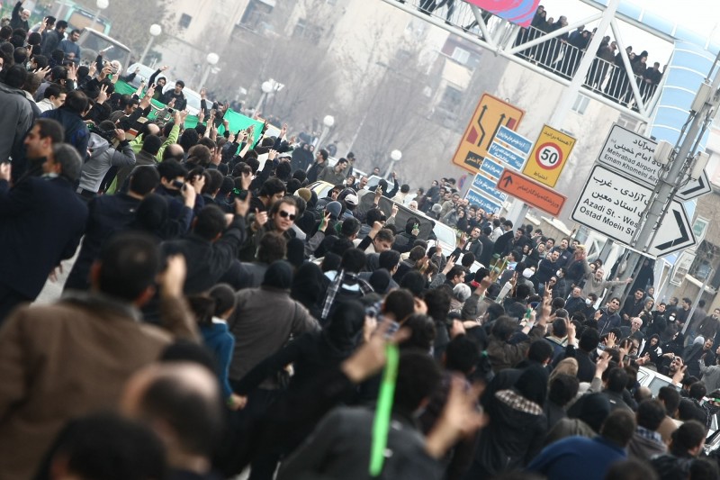 Anti-government protesters battle in the streets with riot police armed with shields, batons and tear gas in  Tehran, Iran, on 27 Dec., 2009. Millions took the streets in the months following the 2009 elections. Photo by A.A. Copyright Demotix