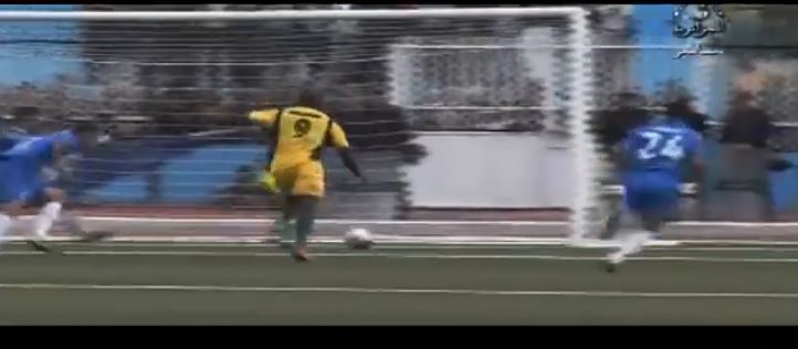 A screenshot of Cameroonian striker for JSK Kabylie Albert Ebossé  scroring a goal. 
