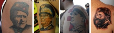 Tattoos of Tito (younger and older), Pavelic and Mihajlovic.