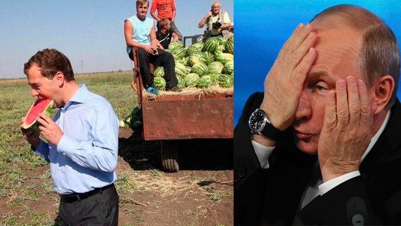 Dmitry Medvedev's Twitter snafu. Images mixed by Kevin Rothrock.