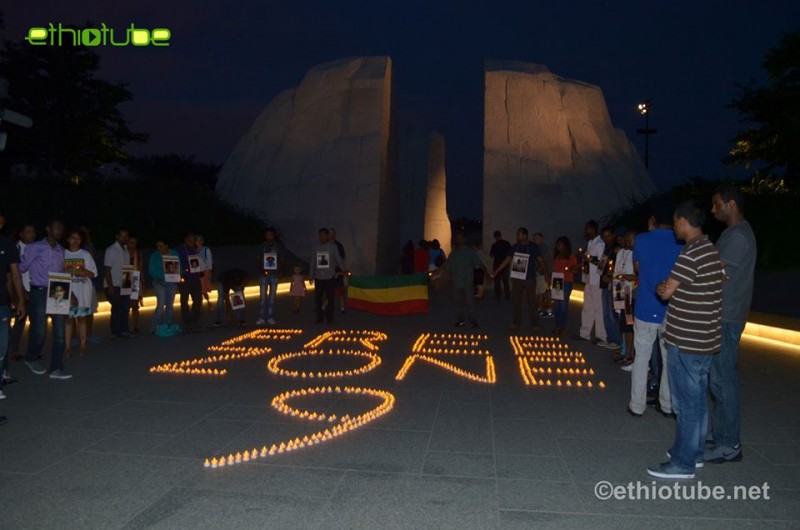 Free Zone 9 Vigil, August 2, 2014. Martin Luther King Memorial, Washington, DC. Photo by EthioTube via Facebook.