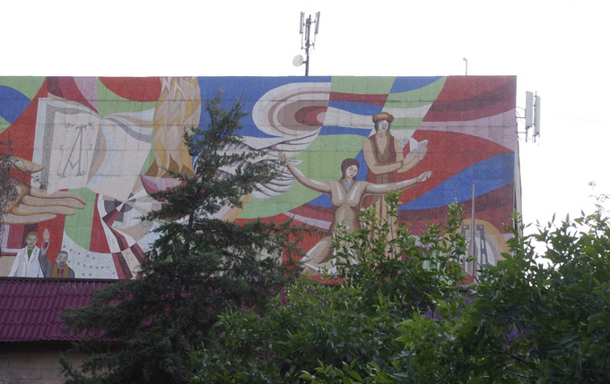 Communist-era mosaics are still everywhere in Almaty and other post-Soviet cities. 