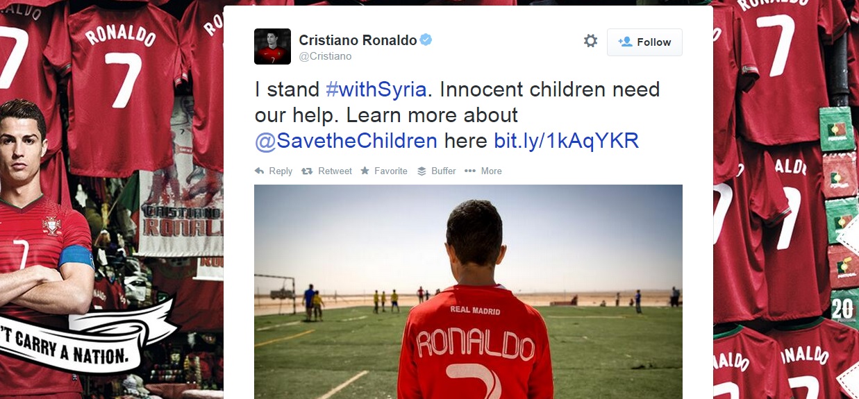 Cristiano Ronaldo supports #withSyria