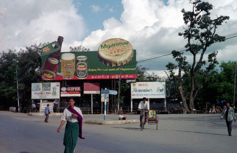 Beer advertising in Yangon, Myanmar. Image licenced under Creative Commons by Flickr user markku_a