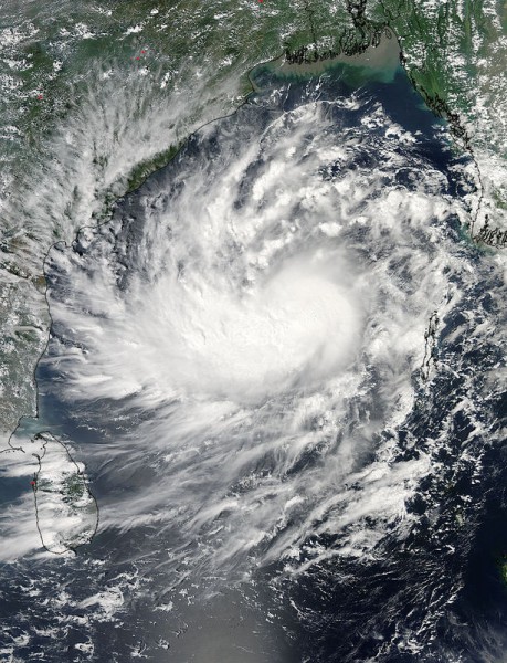 Formed on October 8, the Tropical Cyclone Hudhud is seen moving west across the Bay of Bengal. Photo courtesy of NASA Goddard MODIS Rapid Response Team. Image via Demotix Live News. Copyright Demotix (8/10/2014)