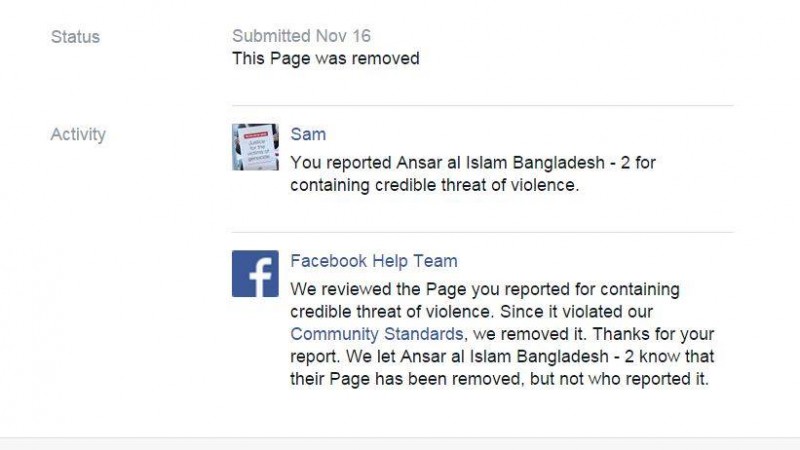 Screenshot of Facebook reply