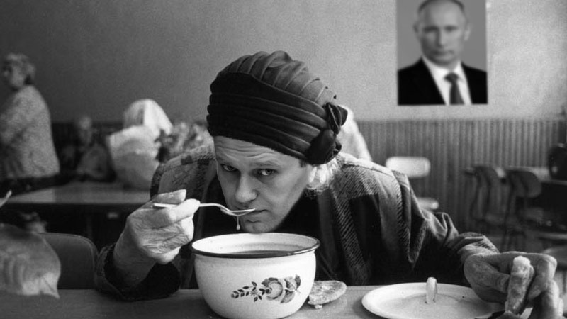Alexey Navalny as a Kremlin soup kitchen guest.  Images edited by Kevin Rothrock.