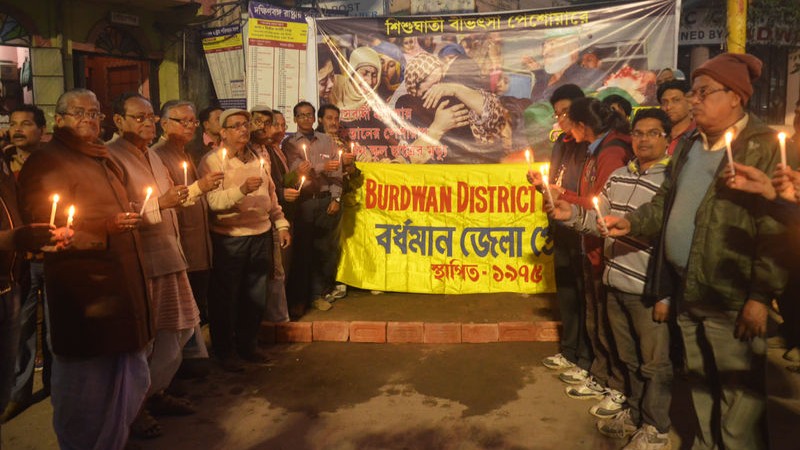 Burdwan District Press Club organised a Candlelight Rally in At Burdwan, West Bengal, India, protesting against Taliban terror attack on Army Public School in Peshawar.  Image by Sanjoy Karmaker (18/12/2014)