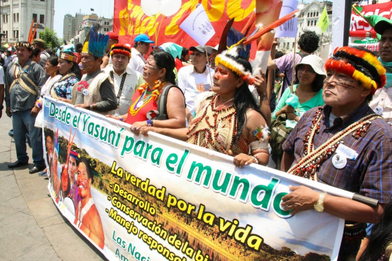 "Desde El Yasuni Para El Mundo." Indigenous environmental activists from Yasuni, Ecuador relay a message to the world for the urgent protection of the Yasuni Amazon region from oil drilling. Photo credit: Hoda Baraka 