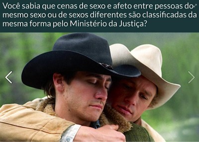 Post from Ministry of Justice's page. The caption reads: "Did you know that sex and affection scenes between same sex people or people from different sexes are all rate the same way by the Ministry of Justice?". (Photo: Facebook/Reproduction)
